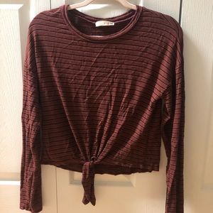 Striped Long Sleeve Tie Top